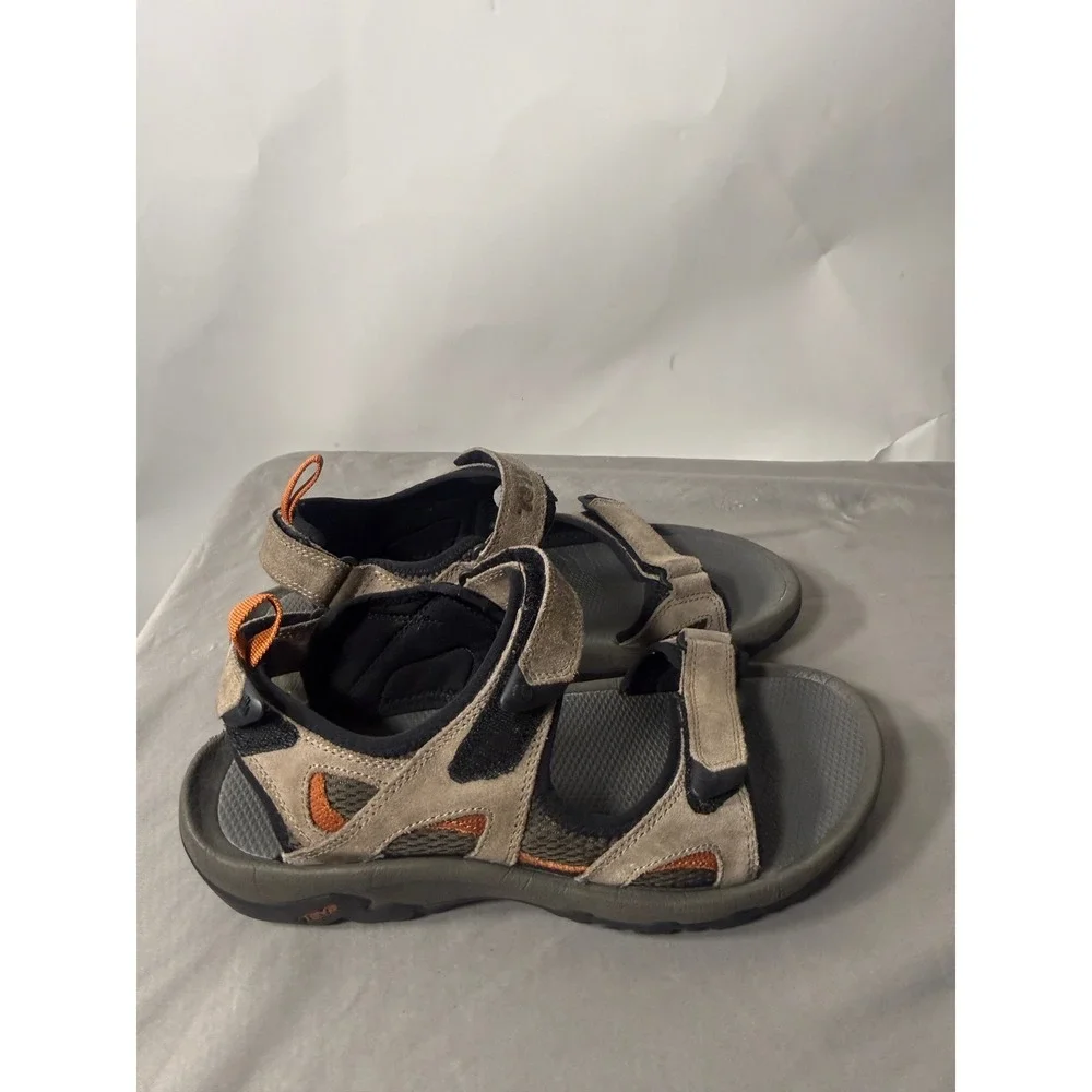Teva Mens Size 11 Hiking Sandals Tan Olive Green Suede Strappy Outdoor Shoes